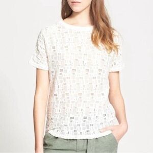 Vince Ivory Textured Short Sleeve Blouse